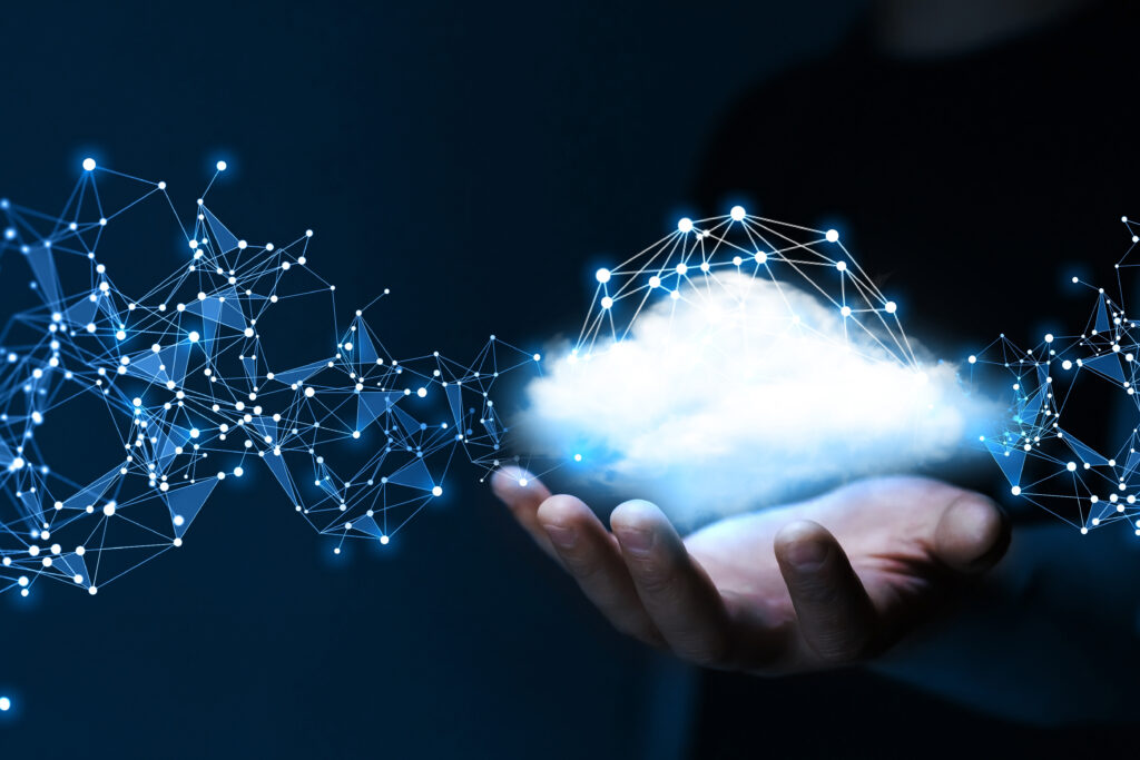 Polygonal,Wireframe,Cloud,With,Connection,On,Blue,Background.,Big,Data