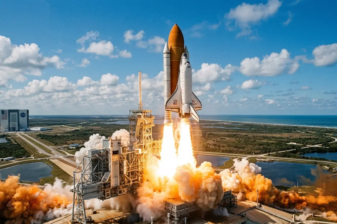 S space shuttle taking off